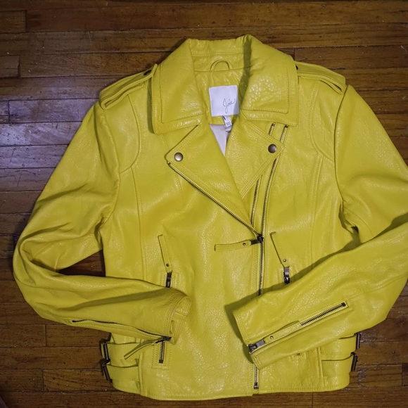 Joie Yellow Leather Biker Jacket - Picture 4 of 6